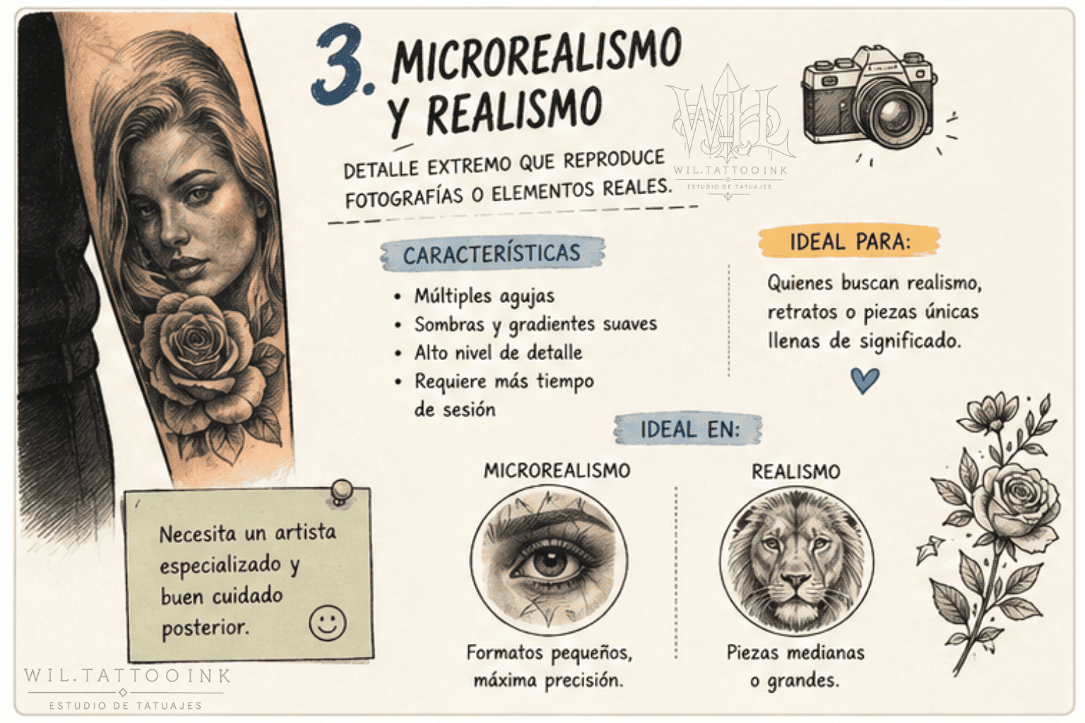 Microrealismo y realismo en tatuajes con sombreado textura y alto nivel de detalle